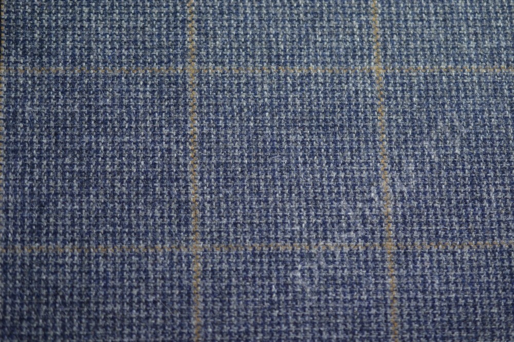Ткань костюмная синего цвета в клетчатый узор