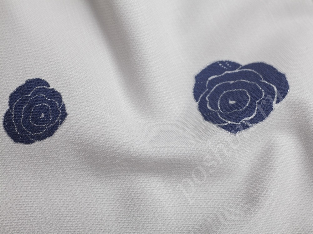 Ткань Хлопок белого оттенка в синие цветы