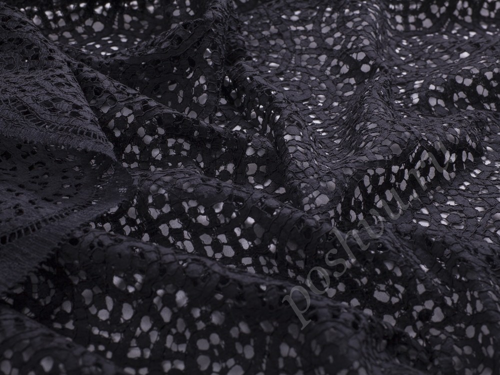 Ткань Кружево черного оттенка в цветочные круги