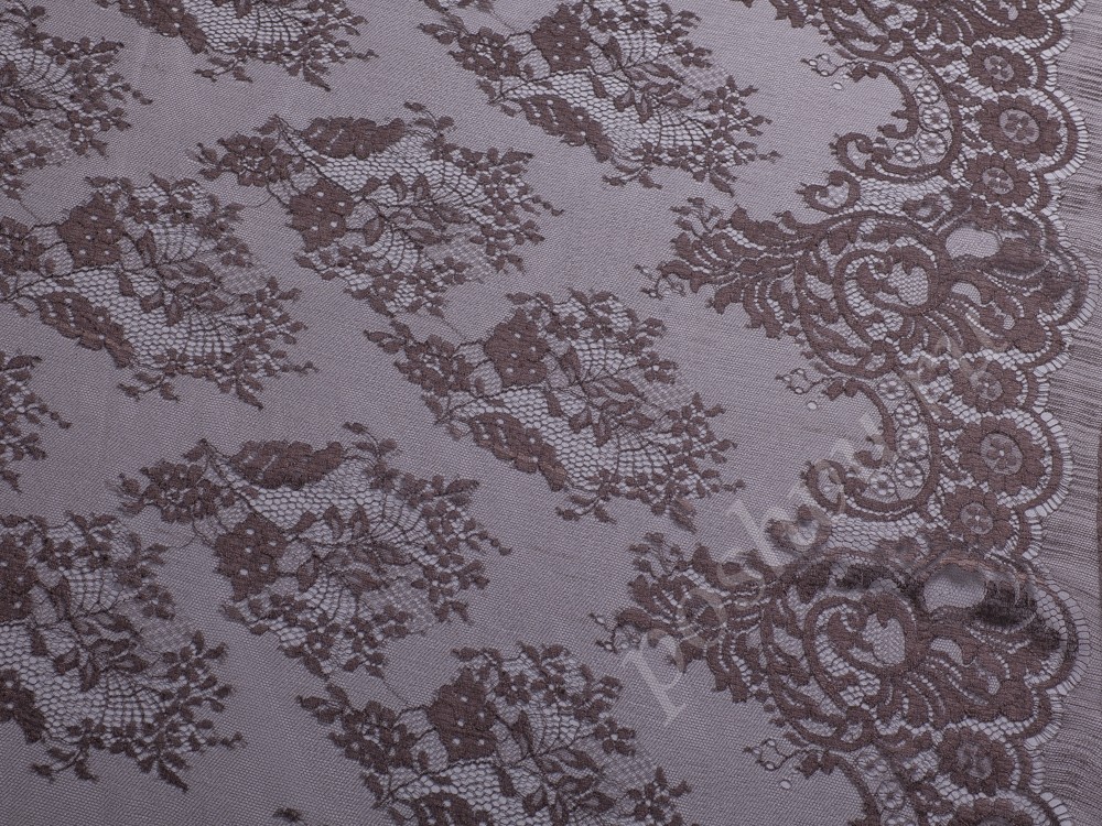 Ткань Кружево темно-коричнего оттенка в флористический принт