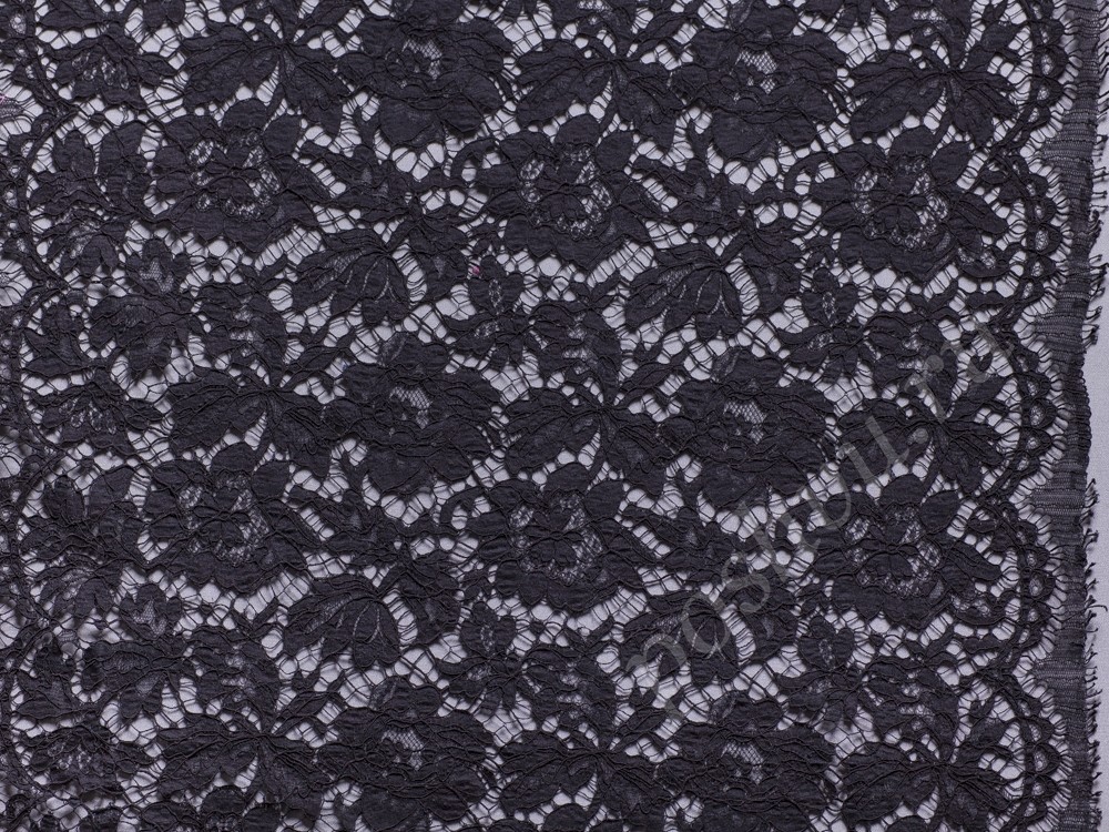 Ткань Кружево в черный цветочный узор