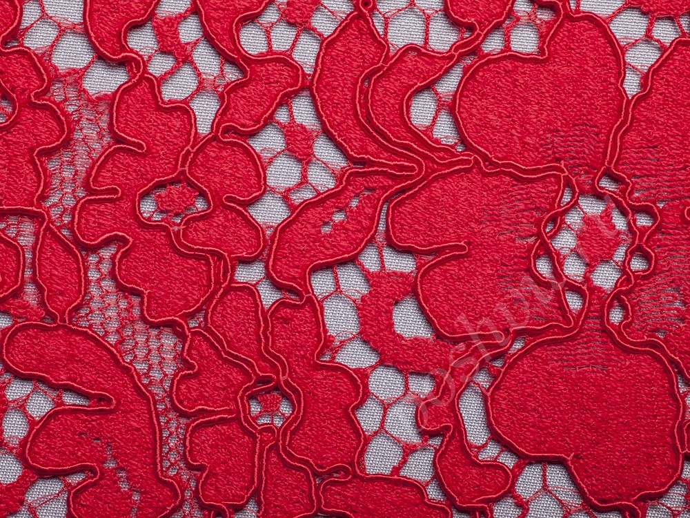 Ткань Кружево в красный цветочный узор