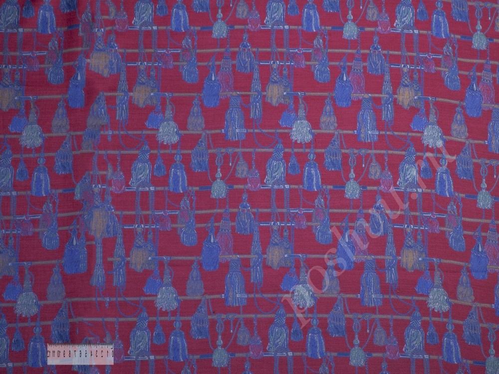 Ткань Шелк бордового цвета в оригинальный узор