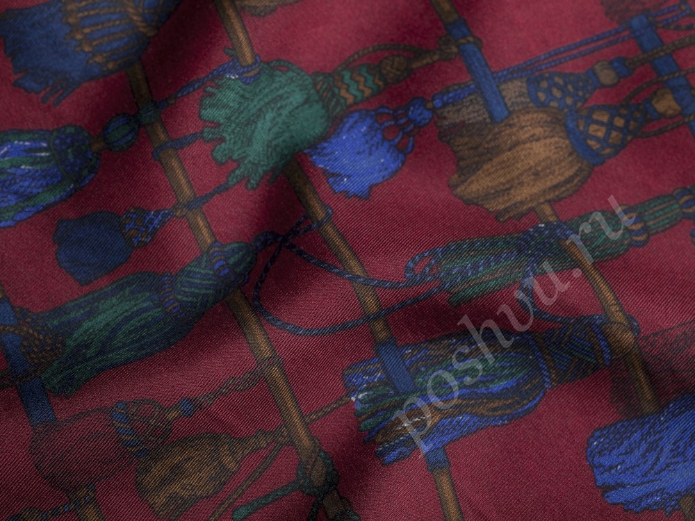 Ткань Шелк красного оттенка с абстрактным рисунком
