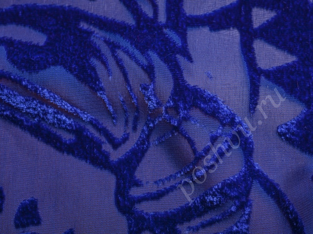 Ткань Шелк деворе синего оттенка с узором