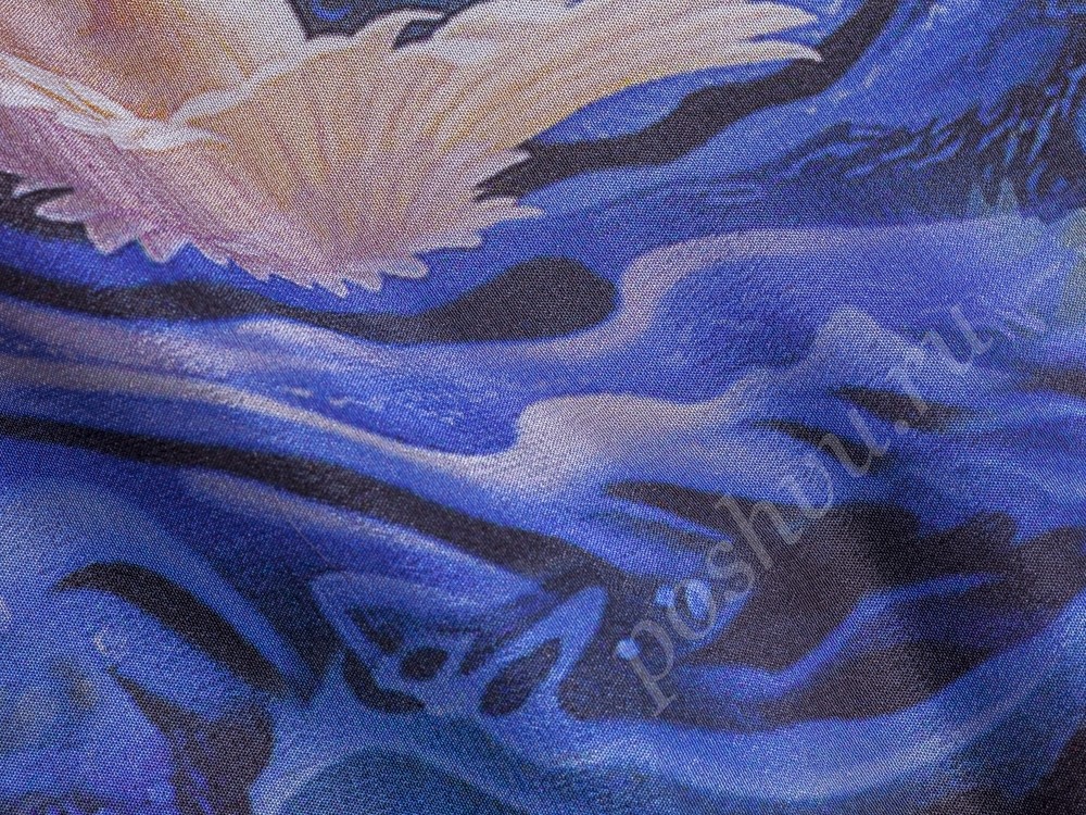 Ткань Шелковый шифон синего оттенка с анимацией