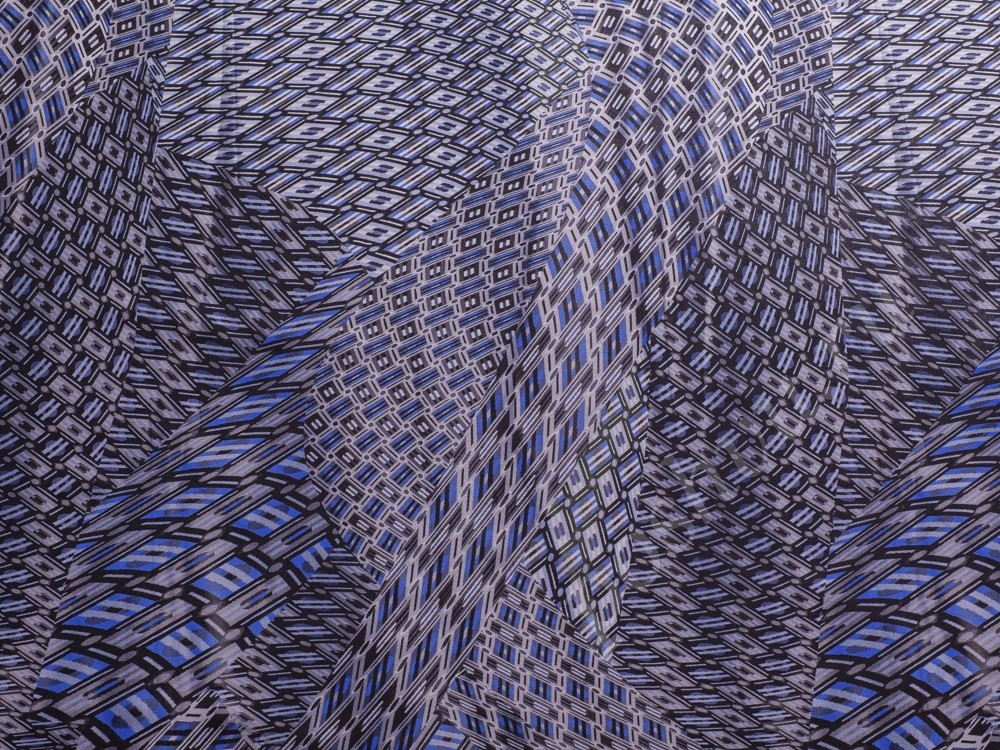 Ткань Шифон в серо-синий принт