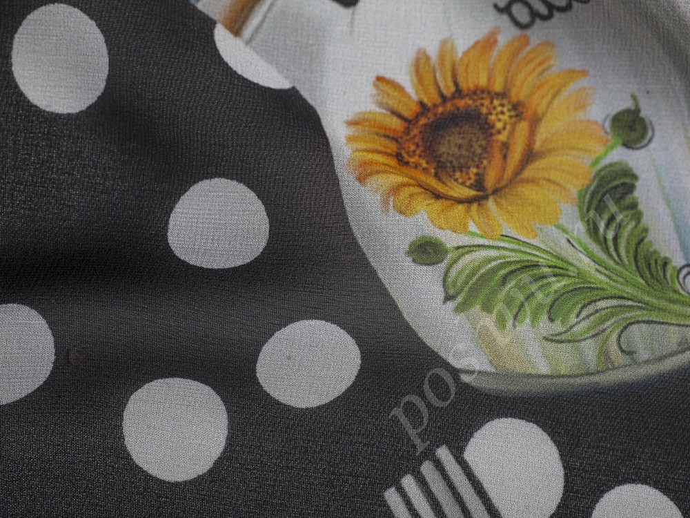 Ткань Шифон DOLCE&GABBANA черного оттенка с рисунком и белым горохом