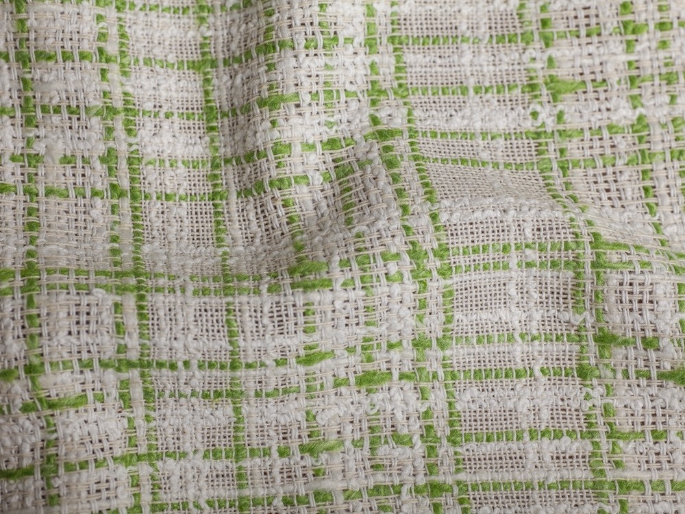 Ткань Шанель в бело-зеленую клетку