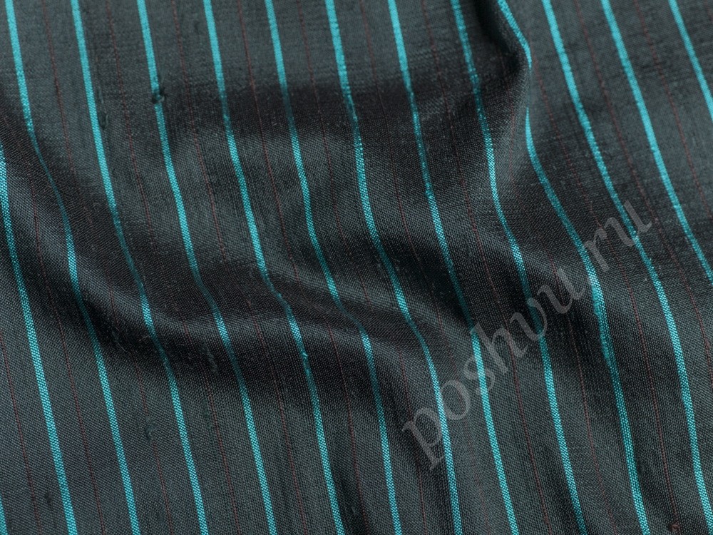 Ткань Вискоза Черного цвета в бирюзовую полоску