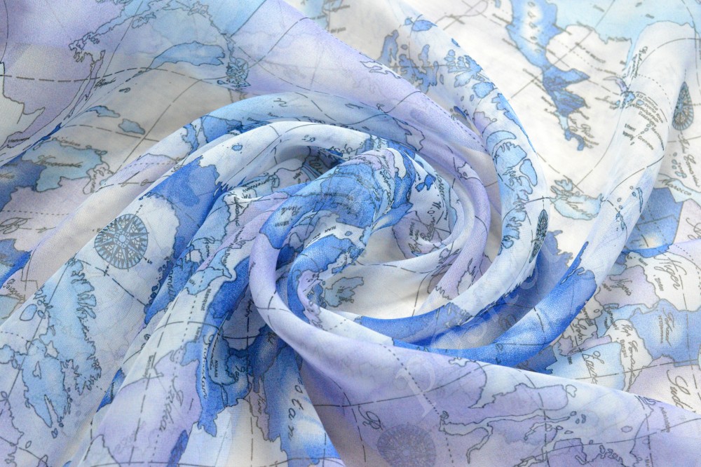 Шифоновая ткань с рисунком в виде карты мира