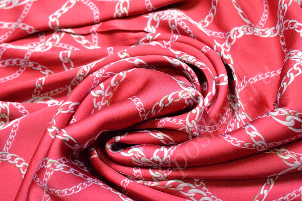 Ткань шелк атлас розового оттенка с рисунком