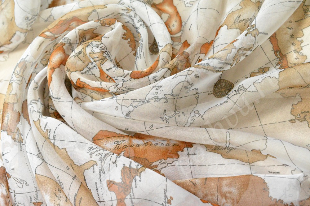 Ткань шифон набивной с рисунком в виде карты мира