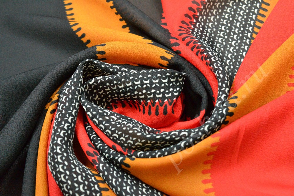 Ткань шифон в черные, красные и оранжевые полоски