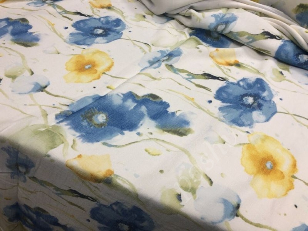 Ткань для штор под лен Акварельные цветы