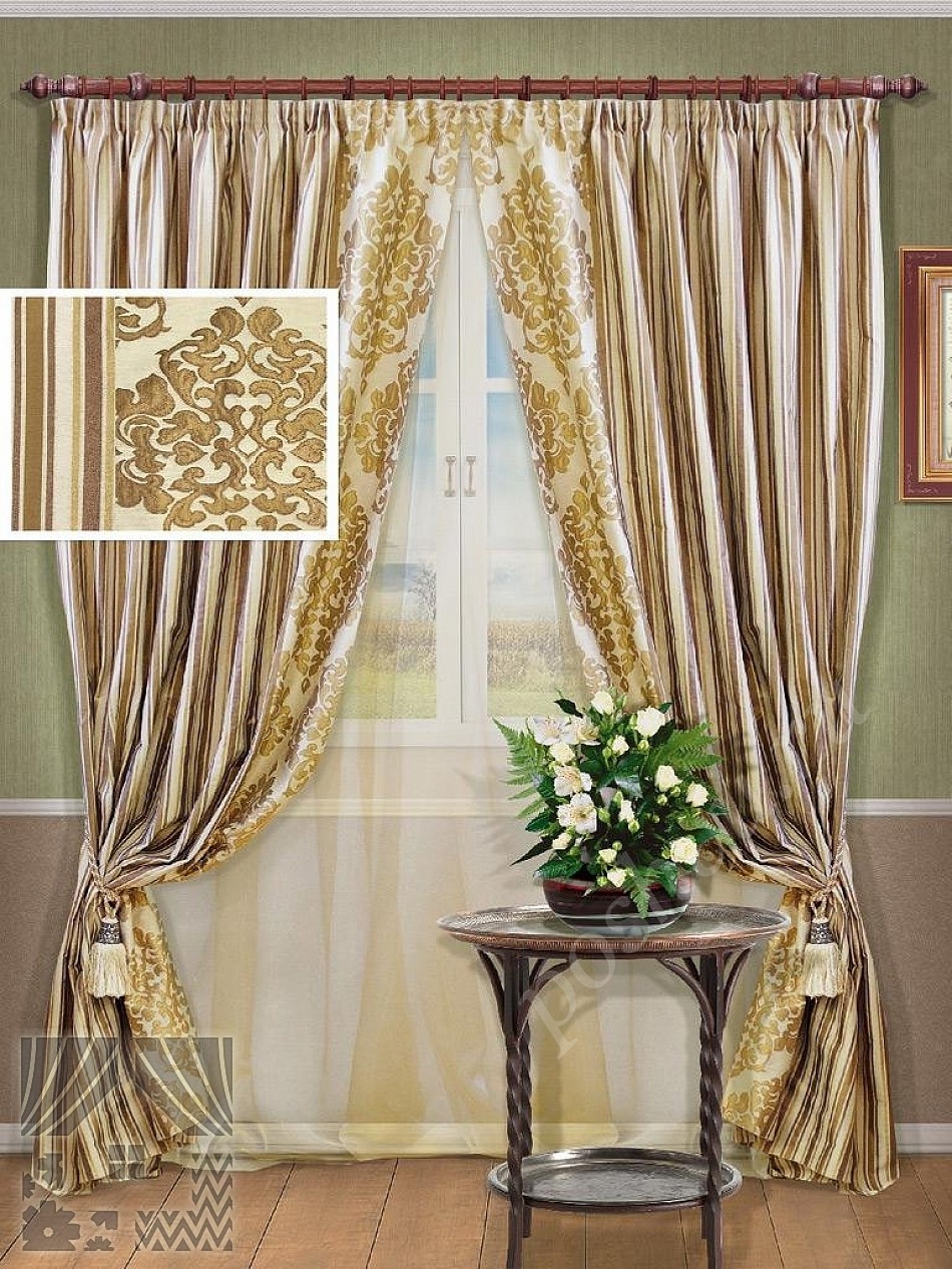 Шикарный комплект штор с богатым классическим принтом и тюлем в комплекте