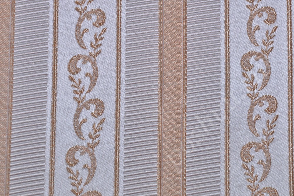 Ткань для мебели жаккард белого цвета с полосами