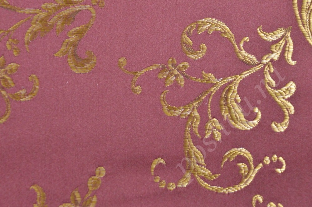 Ткань для мебели жаккард бордового оттенка с оригинальным узором