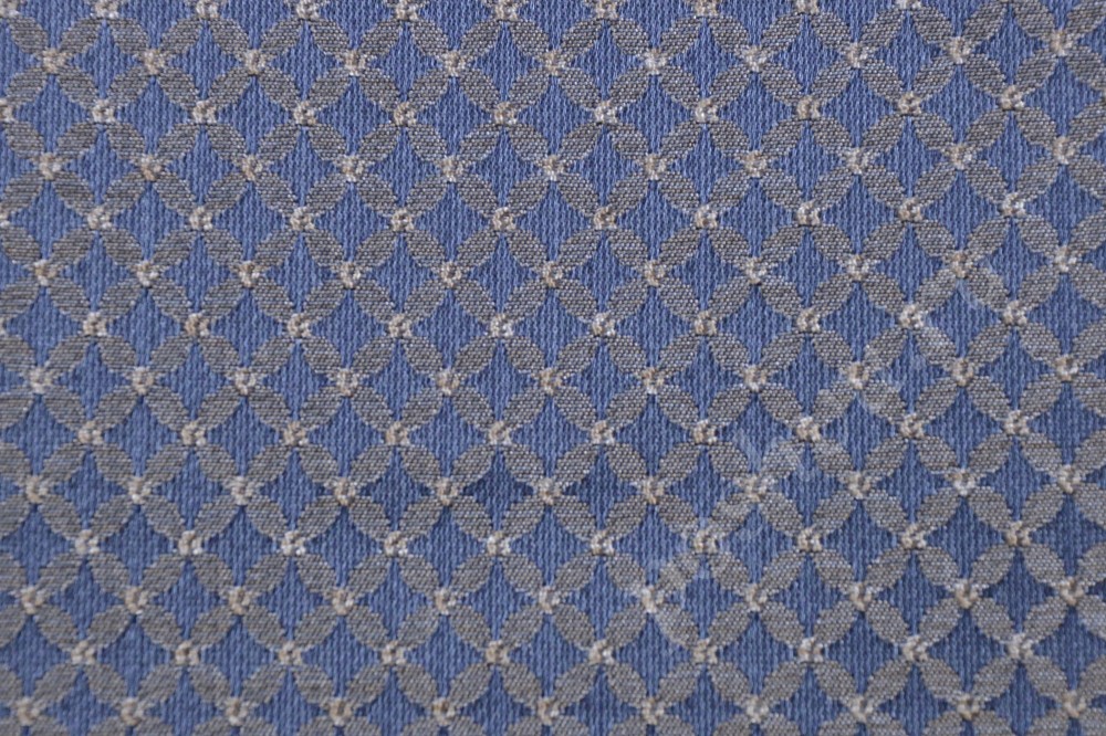 Ткань для мебели жаккард голубого оттенка в белую клетку