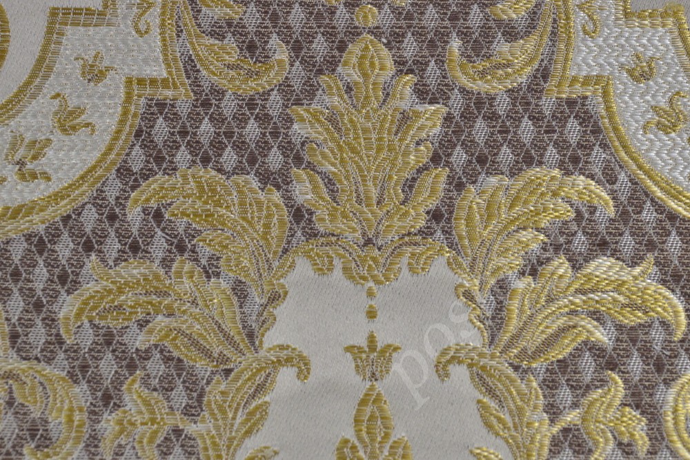 Ткань для мебели жаккард коричневого оттенка с орнаментом