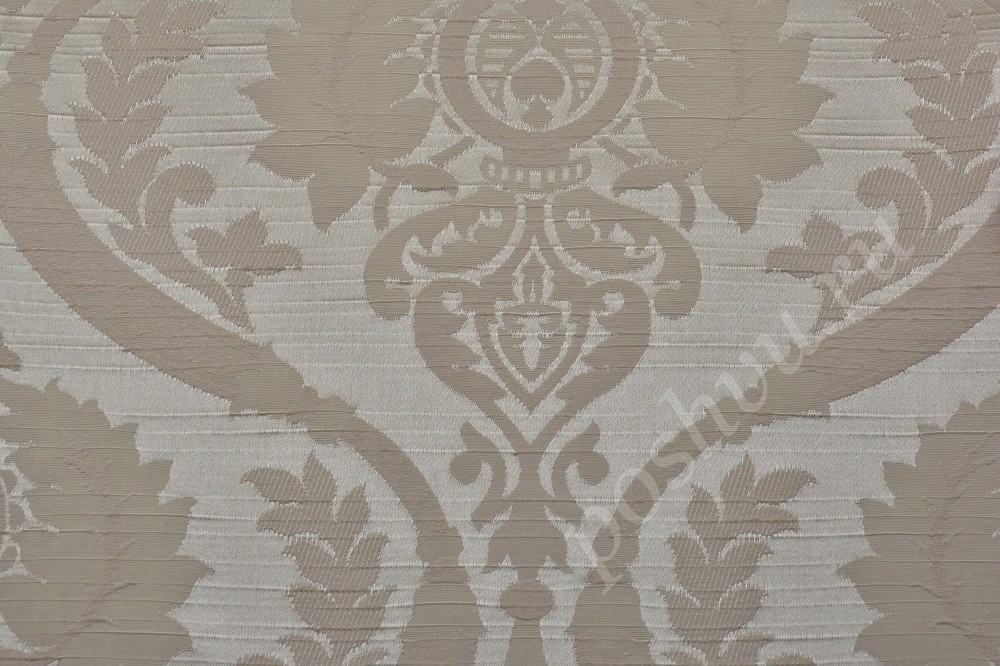 Ткань для мебели жаккард нежно-бежевого оттенка с орнаментом