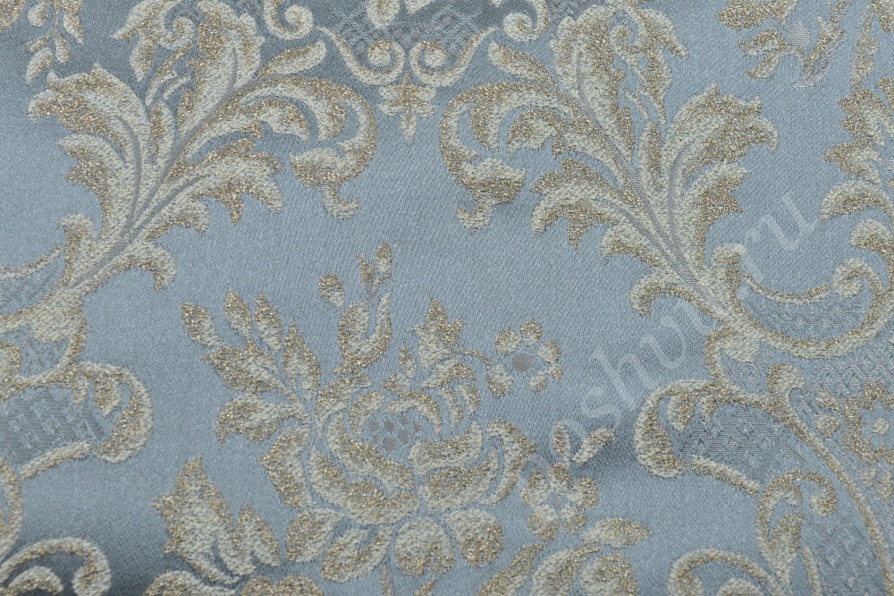 Ткань для мебели жаккард серебристо-синего цвета с узором