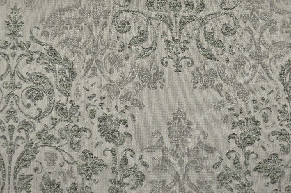 Ткань для мебели жаккард светло-оливкового оттенка с орнаментом