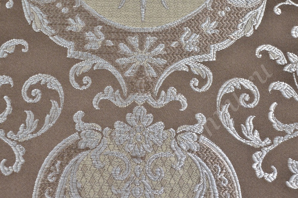 Ткань для мебели жаккард в кофейном оттенке с орнаментом