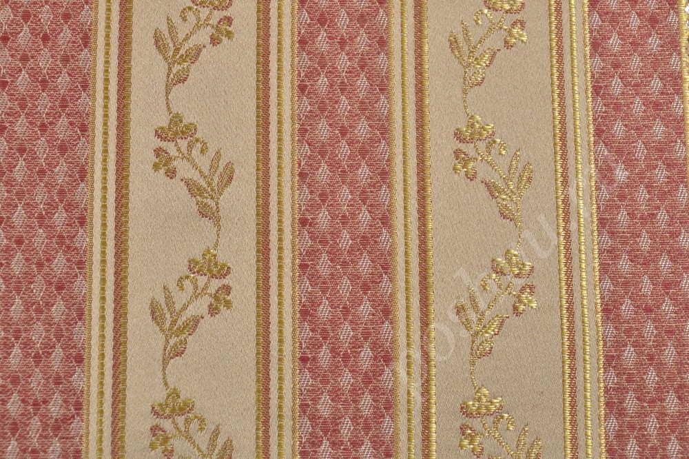 Ткань для мебели жаккард  в полоску с цветочным узором
