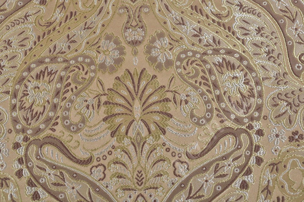 Ткань для мебели жаккард золотисто-бежевого цвета с орнаментом