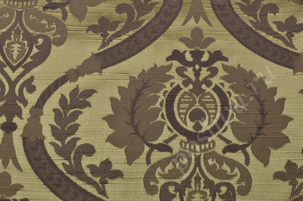 Ткань для мебели жаккард золотисто-коричневого оттенка с орнаментом