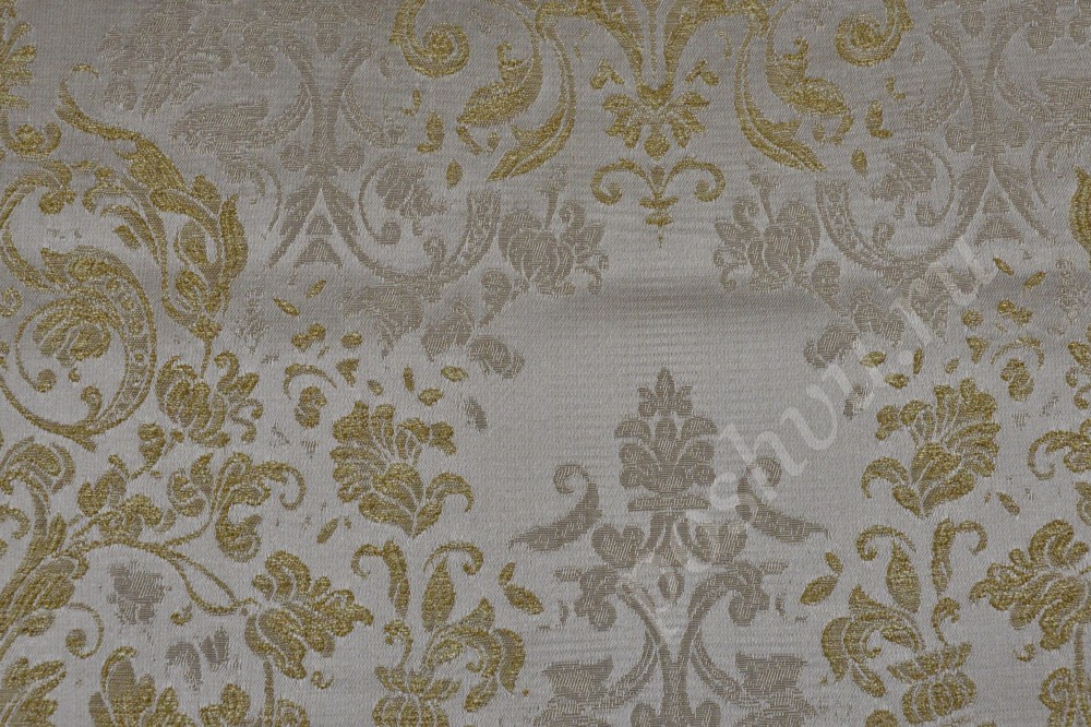 Ткань для мебели жаккард золотисто-серебристого оттенка с орнаментом