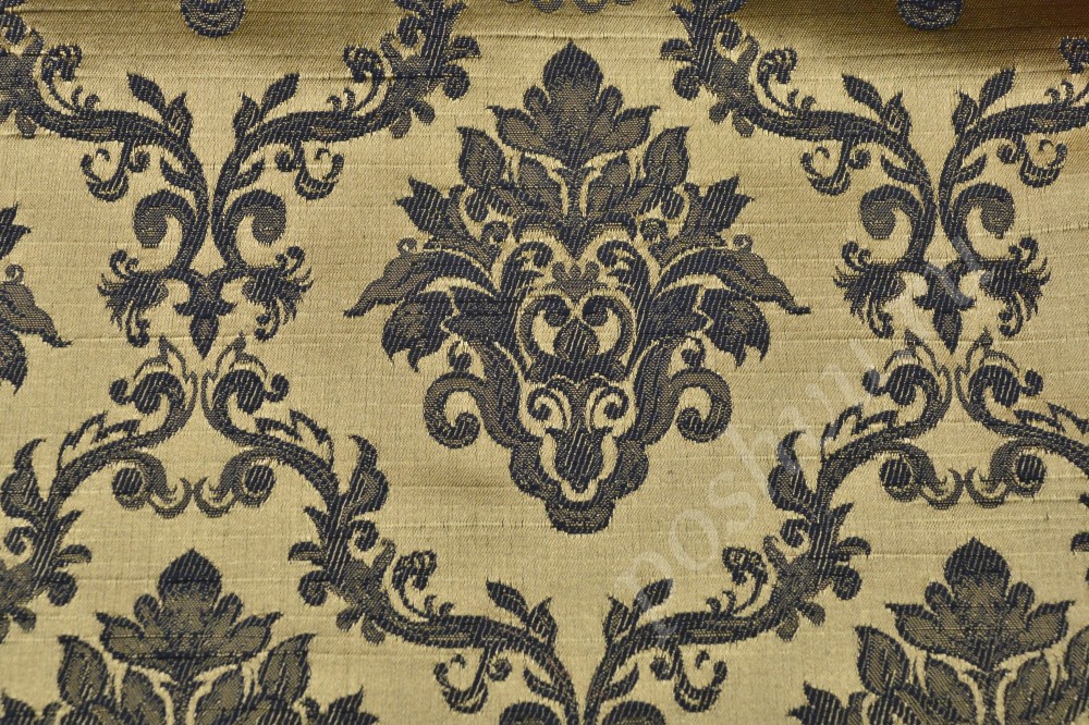 Ткань для мебели жаккард золотистого оттенка с серым орнаментом