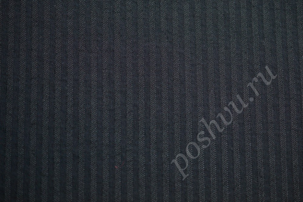 Ткань костюмная черновато-синего оттенка в рельефную полоску