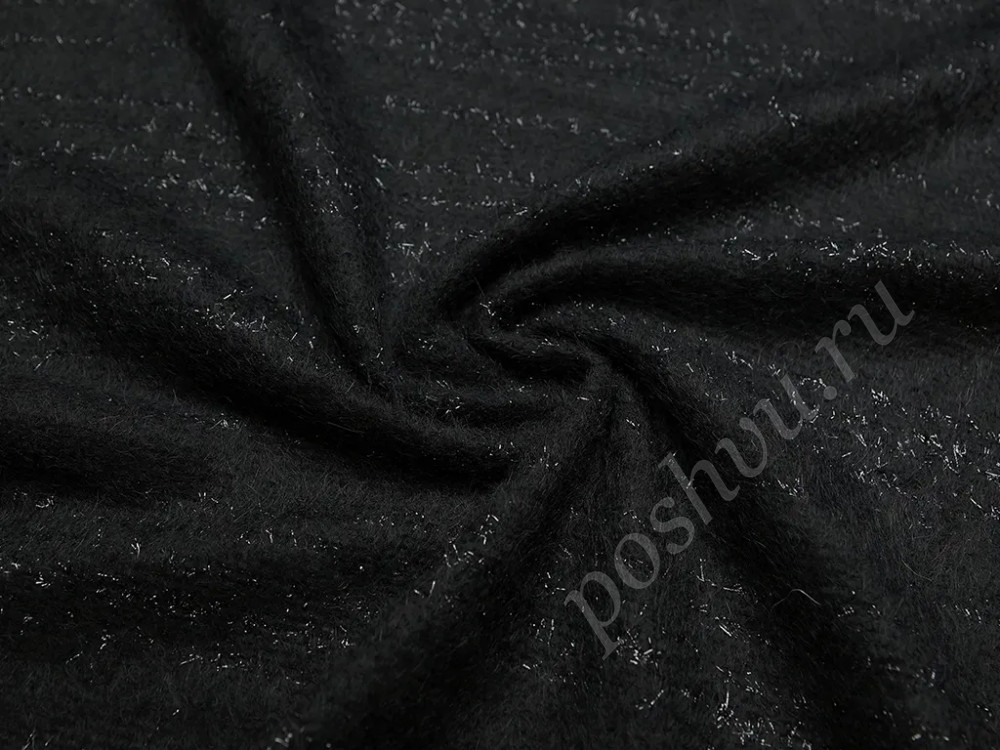 Костюмная ткань черного цвета со средним ворсом с люрексом