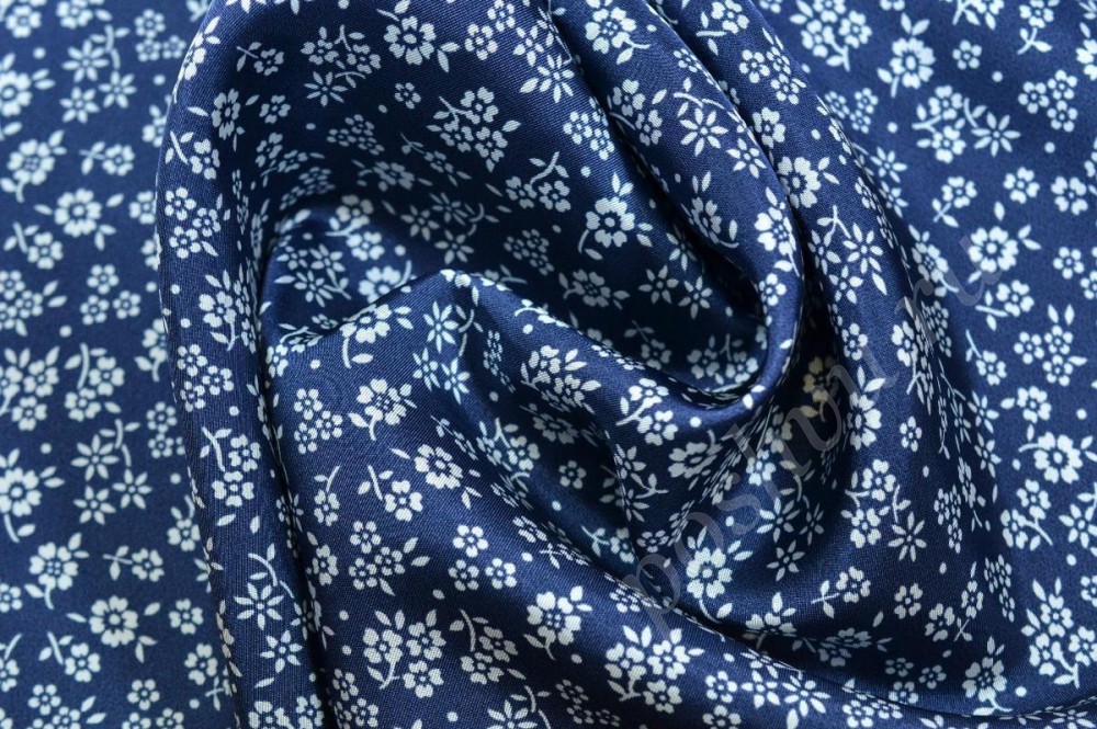 Ткань подкладочная синего цвета с принтом