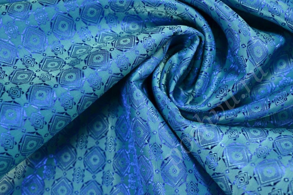 Ткань подкладочная жаккард синего цвета с орнаментом