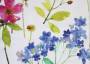 Портьерная ткань рогожка DIVINE мелкие малиново-синие цветы на белом фоне