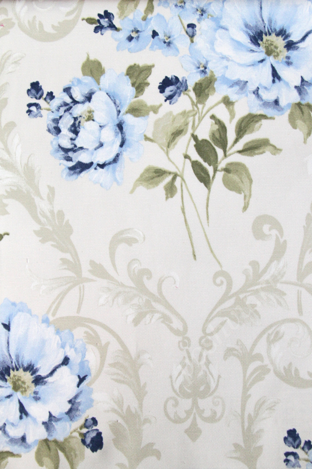 Портьерная ткань рогожка DYNASTY крупные голубые цветы на светло-сером фоне