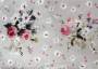 Портьерная ткань рогожка NELLO букетики розовых цветов на сером фоне