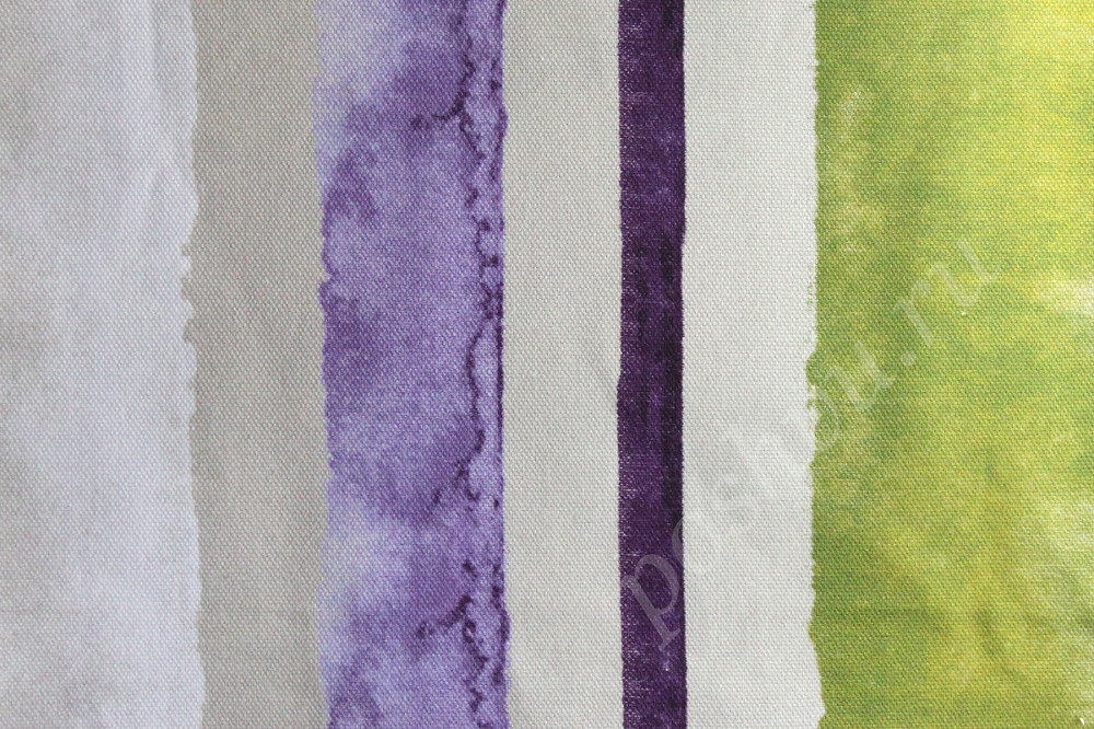 Портьерная ткань рогожка NELLO серо-фиолетово-салатовые полосы