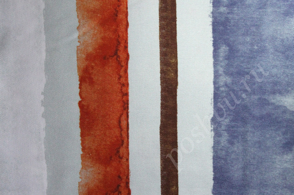 Портьерная ткань рогожка NELLO серо-красно-голубые полосы