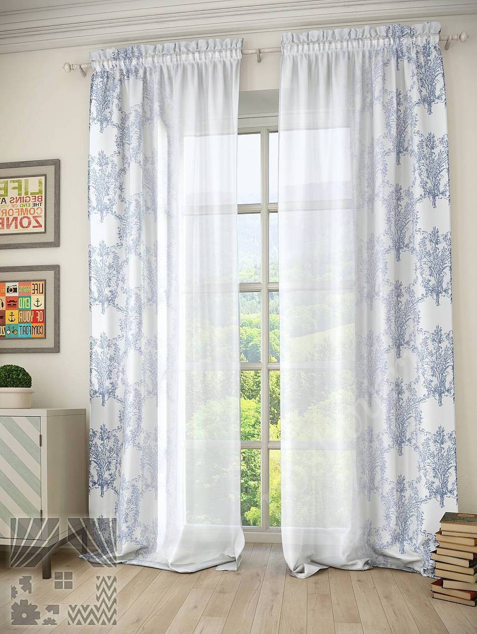 Великолепный нежный тюль с флористическим узором синего цвета для гостиной или спальни