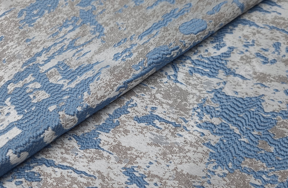 Ткань портьерная жаккард, цвет синий-бежевый абстракция, в.280 см