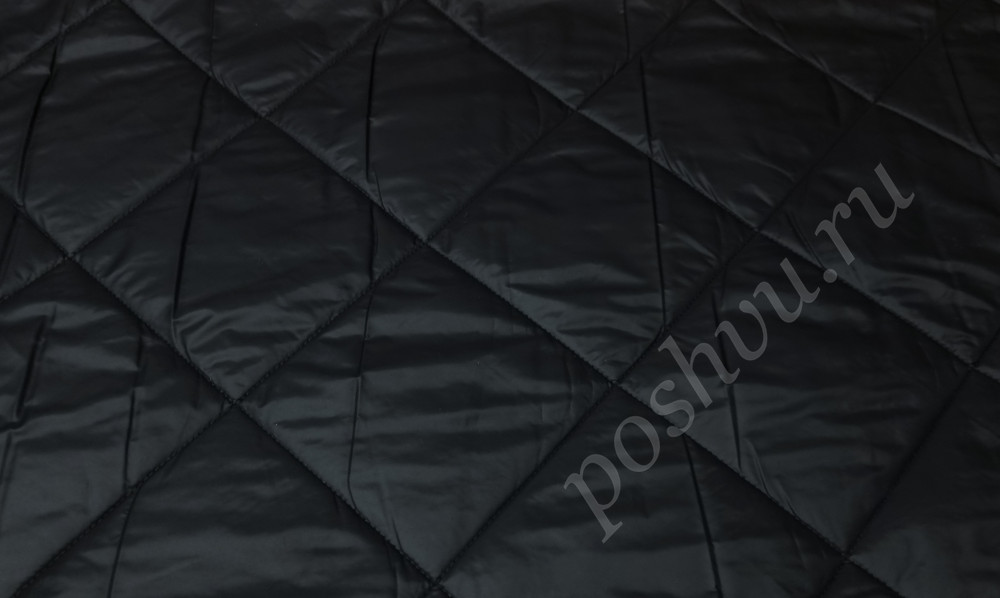 Курточная стеганая ткань Ромб 14*14 цвет черный