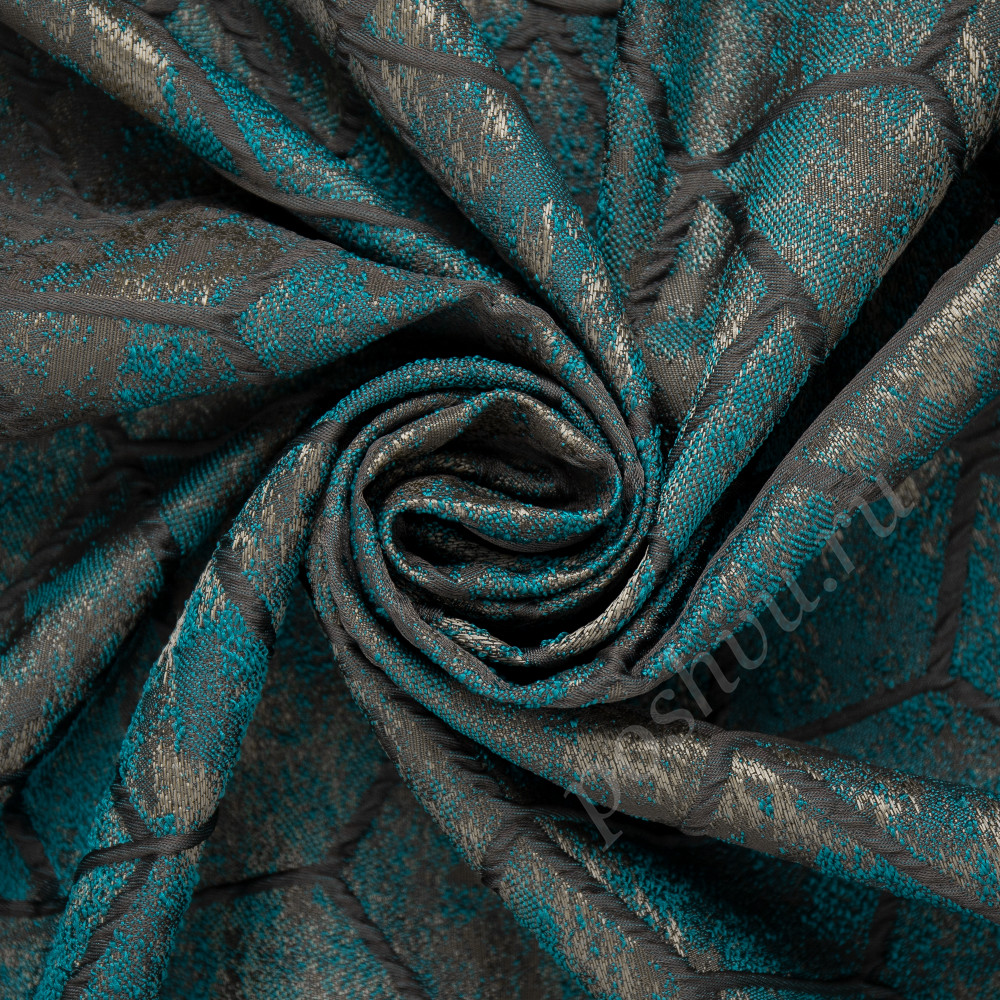 Портьерная ткань жаккард LOFT абстрактный рисунок коричнево-бирюзового цвета, выс.280см