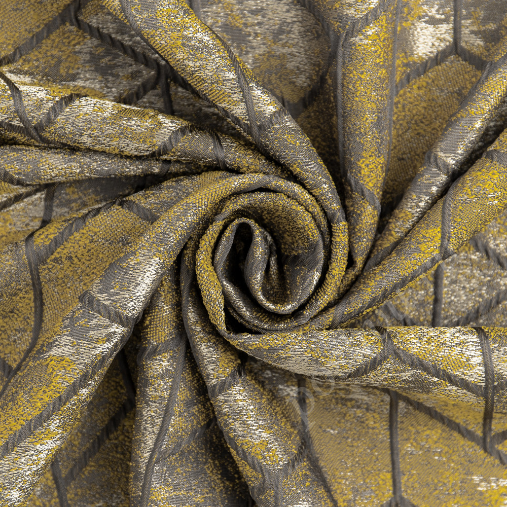 Портьерная ткань жаккард LOFT абстрактный рисунок желто-серого цвета, выс.280см