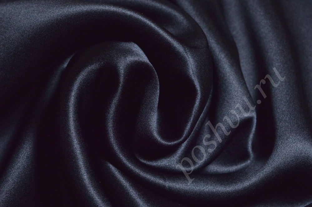 Ткань атласный шелк темно-синего оттенка
