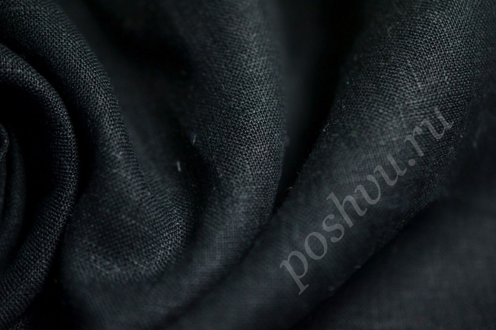 Ткань льняная блузочно-сорочечная черного цвета