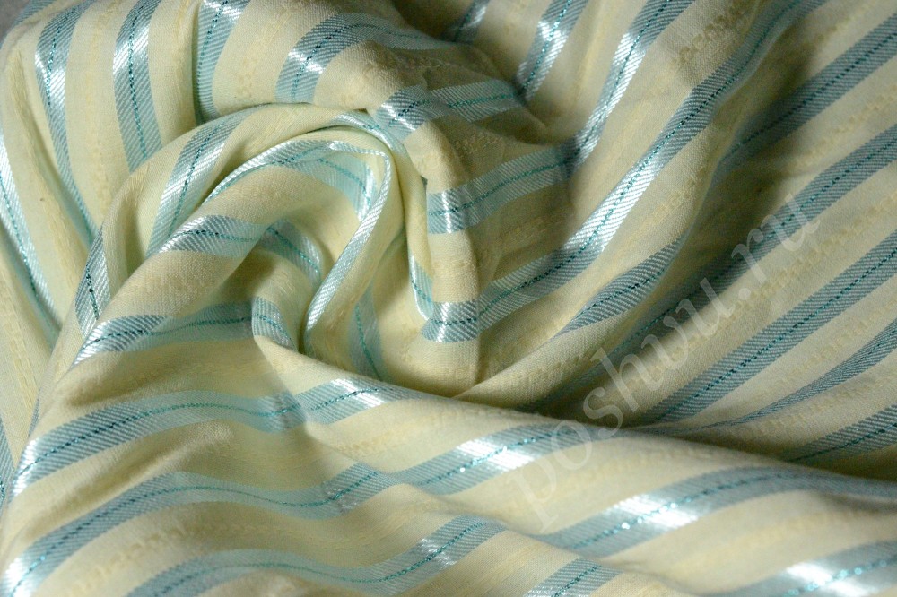 Рубашечная ткань кремового цвета в бирюзовую полоску